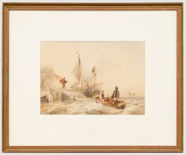 Thomas Sewell Robins (1810-1880) - Framed Watercolour, Hauling in the Nets
