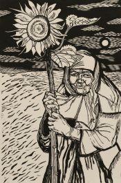 David Bethel (1923-2006) - Mid 20th Century Linoprint, Peasant and Sunflower
