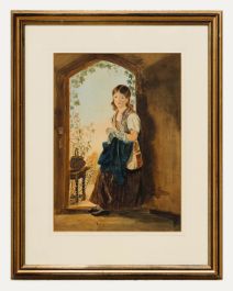 English School 19th Century Watercolour - Girl in the Doorway