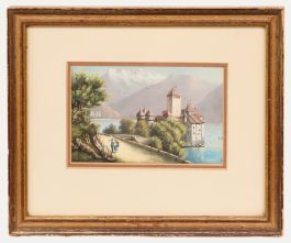 Swiss School Late 19th Century Gouache - Chillon Castle