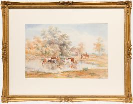 Henry Earp Senior (1831-1914) - Framed Watercolour, Cattle Watering