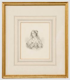 H. O. Collins - Framed 19th Century Graphite Drawing, European Maiden