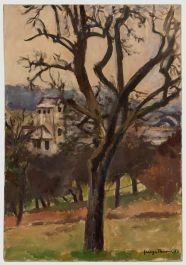 Georges Pacouil (1903-1996) - 1950 Oil, Church Through The Trees
