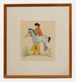 Harrison Begay (1917-2012) - Navajo 20th Century Silkscreen, Girl with a Foul