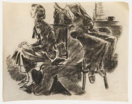 Film Noir c.1940 Charcoal Drawing - Daydreaming