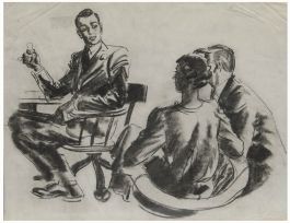Film Noir c.1940 Charcoal Drawing - Critical Dialogue