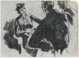 Film Noir c.1940 Charcoal Drawing - In Deep Conversation