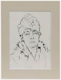Belgian School Early 20th Century Pen and Ink Drawing - Woman in a Fur Coat