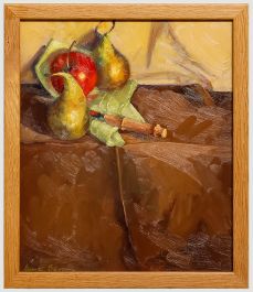 June Bevan (b.1927) - 20th Century Oil, Red Apple and Golden Pears