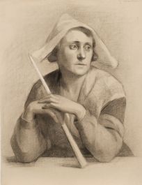 G. Querville - 1938 Graphite Drawing, Dutch Woman in Thought