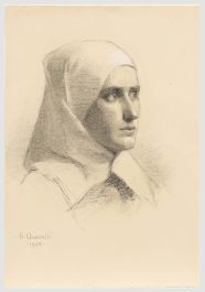 G. Querville - French School 1940 Charcoal Drawing, Portrait of a Nun