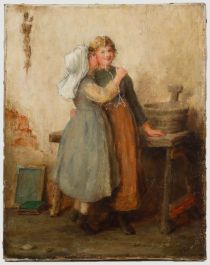 Francis R. Stock (fl.1875-1884) - Late 19th Century Oil, A Kiss for Sister