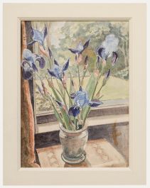 British School c.1930 Gouache - Blue Irises by the Window