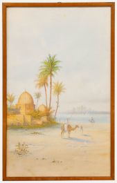 Frank Catano (fl.1880-1920) - Framed Watercolour, Figures on Camel Back