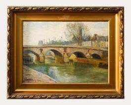 Framed Mid 20th Century Oil - Bridge Over the Seine