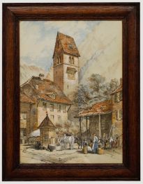 19th Century Watercolour - Gathering by the Well