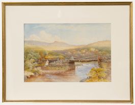 Framed Early 20th Century Watercolour - Resting by the Bridge