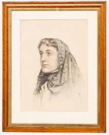1878 Chalk Drawing - Lady in a Lace Shawl