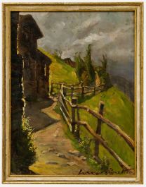 German School Mid 20th Century Oil - Chalet Path