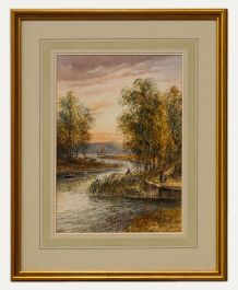 Lennard Lewis RA (1826-1913) - Framed Watercolour, A Busy Riverside