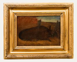 Folk Art Early 20th Century Oil - Large Black Pig