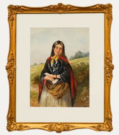Framed Late 19th Century Watercolour - Portrait of a Gypsy Girl