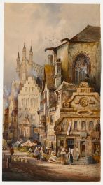 Attrib. Charles James Keats - Early 20th Century Watercolour, A Market in Leuven