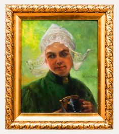 Marie von der Osten (b.1856) - Late 19th Century Oil, Dutch Girl with a Teacup