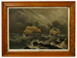 Naive Marine School c.1900 Oil - Rough Waters