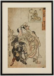 19th Century Japanese Woodblock - Lady and Dairy Cow