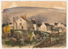 20th Century Watercolour - Coastal Village