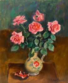 Georges Pacouil (1903-1996) - Mid 20th Century Oil, Still Life of Pink Roses