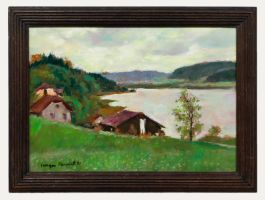 Georges Pacouil (1903-1996) - Framed 20th Century Oil, Lakeside Cabin
