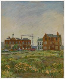 Simon Goldberg (1916-2002) - 20th Century Oil, Houses and a Crane