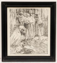 Almery Lobel-Riche (1880-1950)- Framed Early 20th Century Etching, At the Market