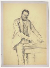 Charlotte Berlichingen-Mid 19th Century Graphite Drawing, Gentleman with Compass