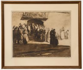 Ferdinand Schmutzer (1870-1928)- Etching, Beggers at the Monastery Soup Kitchen 