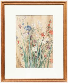 Mid 20th Century Watercolour - White freesias