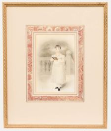 English School 19th Century Watercolour - Girl with Book