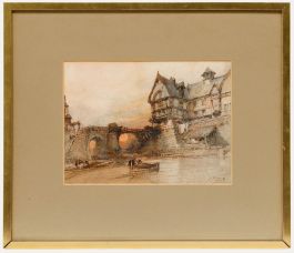 Paul Marny (1829-1914) - Framed Watercolour, River Boat by the Bridge 