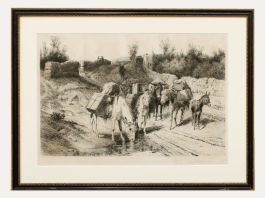 Peter Moran (1841-1914) - Framed Etching, On the Road to Santa Fe