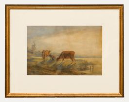 Attrib. Henry Earp Senior (1831-1914) - Framed Watercolour, Riverside Grazing 