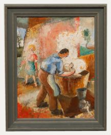 Major Richard ‘Dick’ Heseltine M.C. (1914-2012) - Oil, Scalding a Pig 83