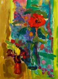 Annelise Firth (b.1961) - Contemporary Oil, The Little Red and Blue Vase