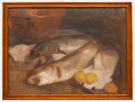 Cecile Hertz-Eyrolles (1875-1974) - Framed Mid 20th Century Oil, Cod & Lemons