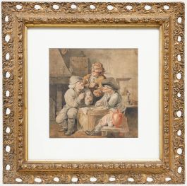 Framed Late 19th Century Watercolour - A Game of Cards
