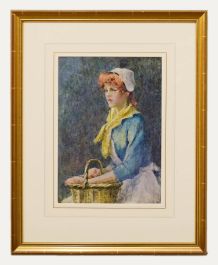 W. H. H - Framed Late 19th Century Watercolour, Lady with the Yellow Neck Scarf