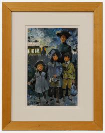 20th Century Acrylic - Children and Their Nanny