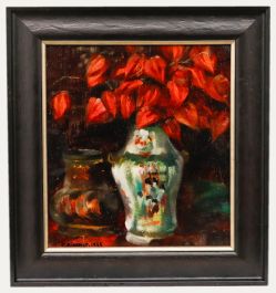Esther Kjerner (1873-1952) - Framed 1935 Oil, Still Life of Chinese Lanterns