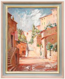 Karl Schwarz - Framed 20th Century Oil, Street Scene in Southern Tuscany